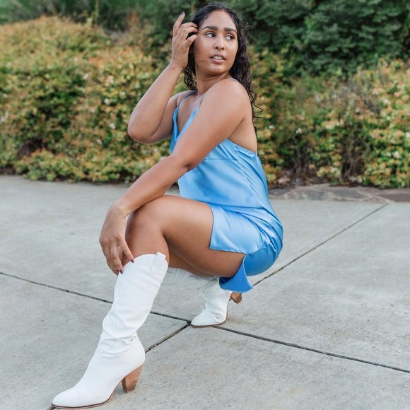 Baby Blue Lined Slip Dress with Adjustable Back - Picture 1 of 9
